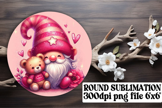 Romantic Valentines Gnomes: Circle Ornaments, Keychain, Coaster Art Sublimation afrosvg 