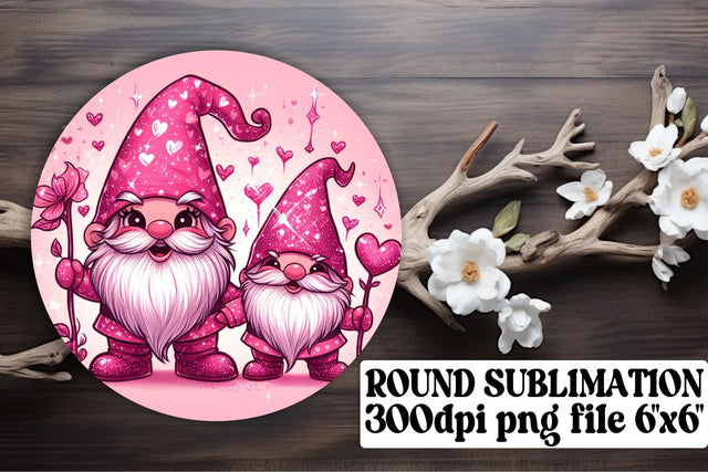 Romantic Valentines Gnomes: Circle Ornaments, Keychain, Coaster Artwork Sublimation afrosvg 
