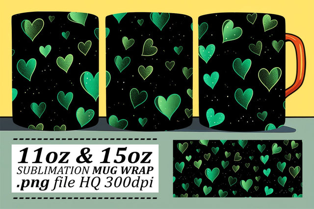 Romantic Valentines Love Mug Wrap - Heart Pattern Sublimation 11oz 15oz Sublimation afrosvg 