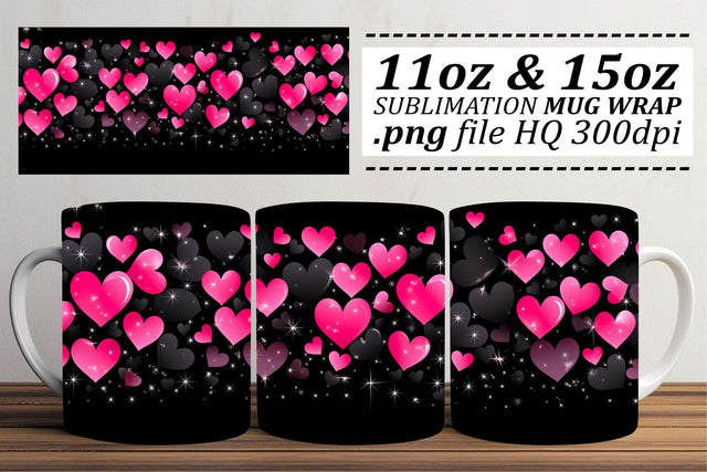 Romantic Valentines Love Mug Wrap - Heart Pattern Sublimation 11oz 15oz Sublimation afrosvg 