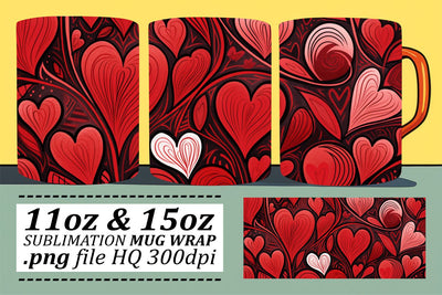 Romantic Valentines Mug Wrap - Heartfelt Sublimation 11oz 15oz - Love Sublimation afrosvg 