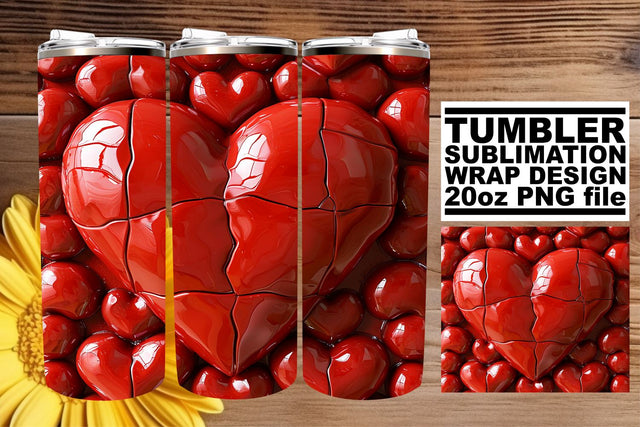 Romantic Vibes: 3D Heart Tumbler Wrap - 20oz Sublimation afrosvg 