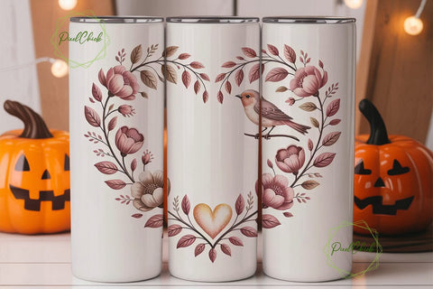 Romantic Vintage Bird Heart 20oz Tumbler Sublimation PixelChick 
