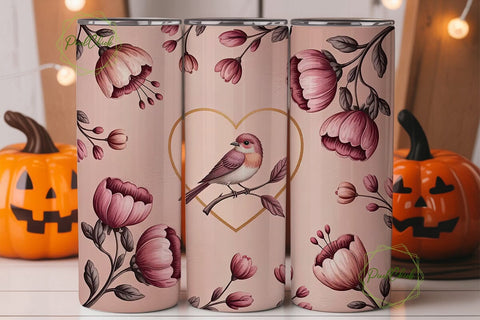 Romantic Vintage Bird Heart 20oz Tumbler Sublimation PixelChick 