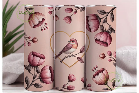Romantic Vintage Bird Heart 20oz Tumbler Sublimation PixelChick 