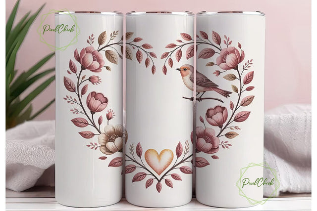 Romantic Vintage Bird Heart 20oz Tumbler Sublimation PixelChick 