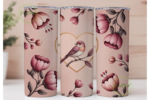 Romantic Vintage Bird Heart 20oz Tumbler Sublimation PixelChick 