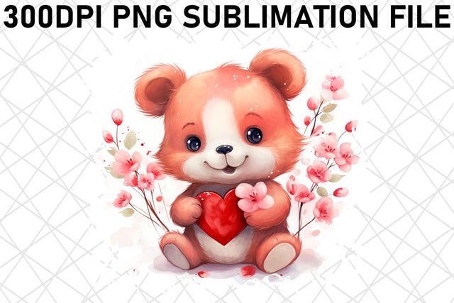 Romantic Watercolor Bear Sublimation - Love and Bloom Theme Sublimation afrosvg 