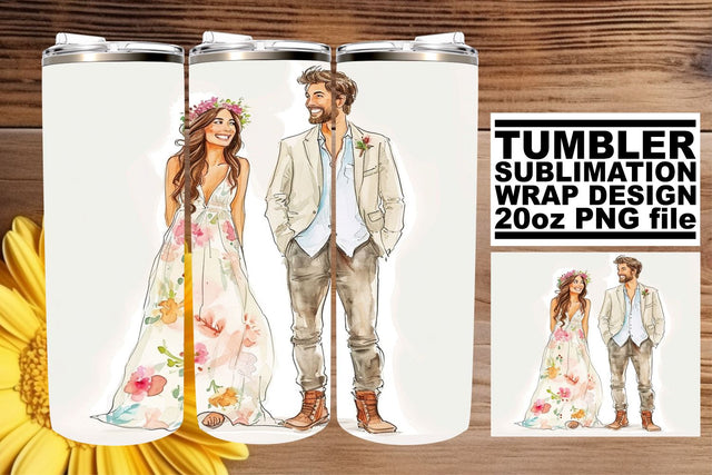 Romantic Watercolor Wedding Tumbler Wrap: Love Cascade 20oz Sublimation afrosvg 