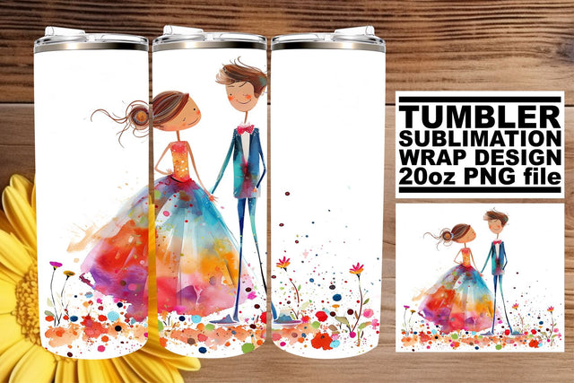 Romantic Watercolor Wedding Tumbler Wrap: Love Cascade 20oz Sublimation afrosvg 