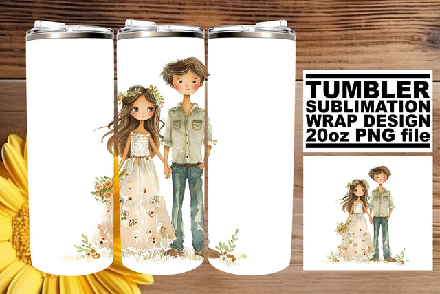 Romantic Watercolor Wedding Tumbler Wrap: Serene Love 20oz Blend Sublimation afrosvg 