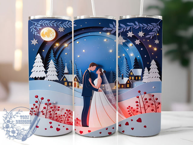 Romantic Winter Wedding Tumbler, Romantic Couple Sublimation Design, Snowy Wedding Cup Art, 20oz Wedding Tumbler, Whimsical Winter Mug, Stylish Bridal Cup, Cozy Wedding Wrap Sublimation ToriDesigns 