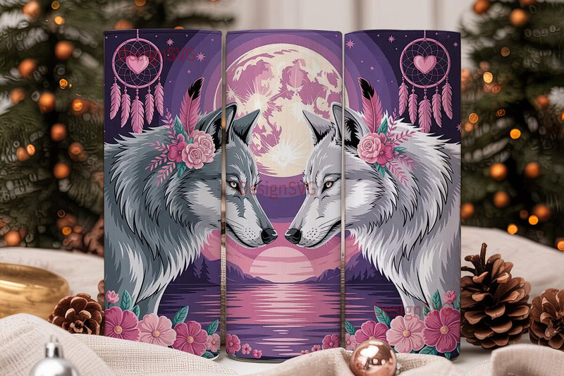 Romantic Wolves 20oz Tumbler Wrap Sublimation DesignSVG 