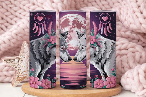 Romantic Wolves 20oz Tumbler Wrap Sublimation DesignSVG 