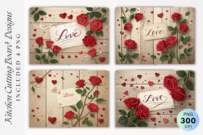 Romantic Wooden Table Decor for Valentine's with Roses Cutting Board Sublimation Regulrcrative 