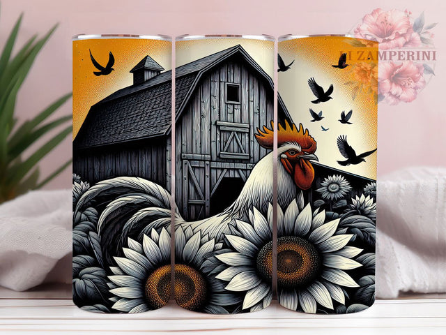 Rooster and Sunflowers Farmhouse Tumbler, Farmhouse Chicken Sublimation Design, Floral Rooster Cup Art, 20oz Country Tumbler, Whimsical Chicken Mug, Stylish Farmhouse Cup, Cozy Floral Wrap Sublimation Li Zamperini 