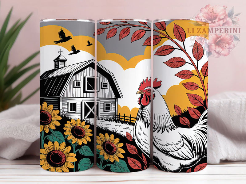 Rooster and Sunflowers Farmhouse Tumbler, Farmhouse Chicken Sublimation Design, Floral Rooster Cup Art, 20oz Country Tumbler, Whimsical Chicken Mug, Stylish Farmhouse Cup, Cozy Floral Wrap Sublimation Li Zamperini 