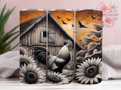 Rooster and Sunflowers Farmhouse Tumbler, Farmhouse Chicken Sublimation Design, Floral Rooster Cup Art, 20oz Country Tumbler, Whimsical Chicken Mug, Stylish Farmhouse Cup, Cozy Floral Wrap Sublimation Li Zamperini 