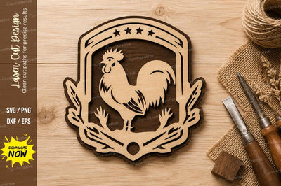 Rooster Badge Farm Laser Cut SVG Design SVG Regulrcrative 