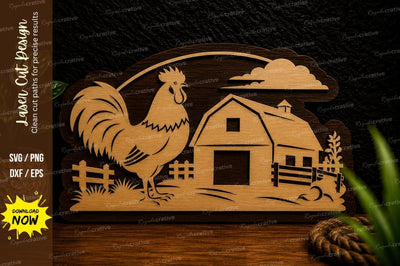 Rooster Barnyard Landscape Laser Cut Svg Design SVG Regulrcrative 