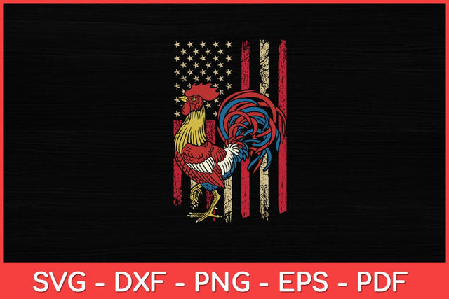 Rooster Chicken American Flag Independence Day July 4th Svg Design SVG artprintfile 