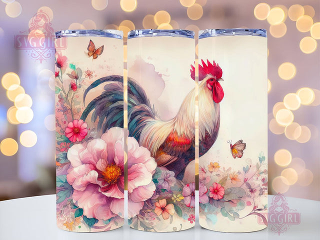 Rooster Chicken Flowers 20 oz Skinny Tumbler Sublimation Design, Instant Digital Download PNG, Straight Tumbler Wrap Sublimation SvggirlplusArt 