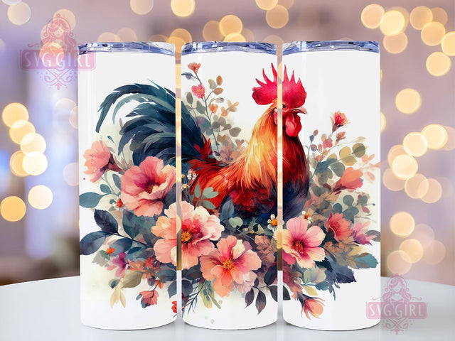 Rooster Chicken Flowers 20 oz Skinny Tumbler Sublimation Design, Instant Digital Download PNG, Straight Tumbler Wrap Sublimation SvggirlplusArt 