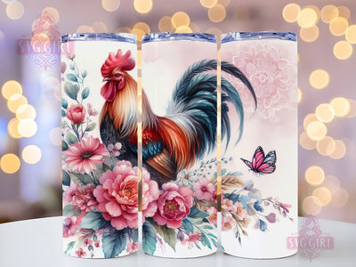Rooster Chicken Flowers 20 oz Skinny Tumbler Sublimation Design, Instant Digital Download PNG, Straight Tumbler Wrap Sublimation SvggirlplusArt 