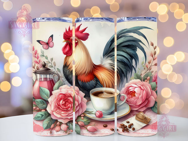 Rooster Chicken Flowers 20 oz Skinny Tumbler Sublimation Design, Instant Digital Download PNG, Straight Tumbler Wrap Sublimation SvggirlplusArt 