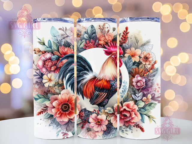 Rooster Chicken Flowers 20 oz Skinny Tumbler Sublimation Design, Instant Digital Download PNG, Straight Tumbler Wrap Sublimation SvggirlplusArt 
