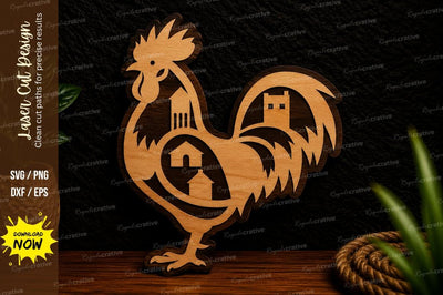 Rooster Countryside Scene Laser Cut Svg Design SVG Regulrcrative 