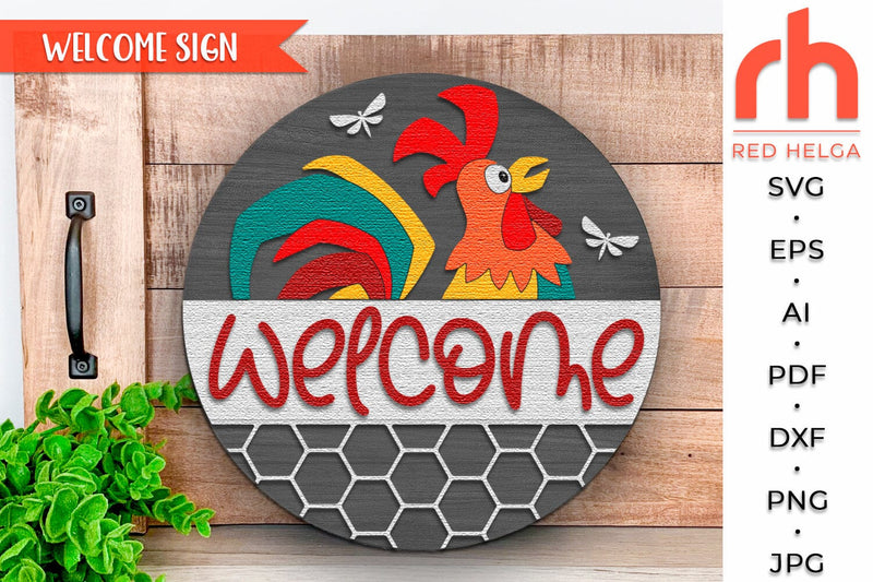 Rooster Door Sign SVG, Layered Farmhouse Hanger Cut File SVG RedHelgaArt 