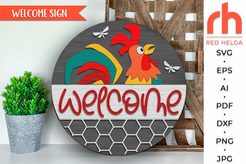 Rooster Door Sign SVG, Layered Farmhouse Hanger Cut File SVG RedHelgaArt 