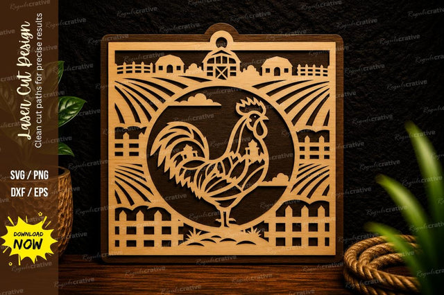 Rooster Farm Frame Laser Cut Svg Design SVG Regulrcrative 