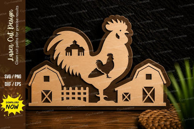 Rooster Farm Scene Laser Cut Svg Design SVG Regulrcrative 