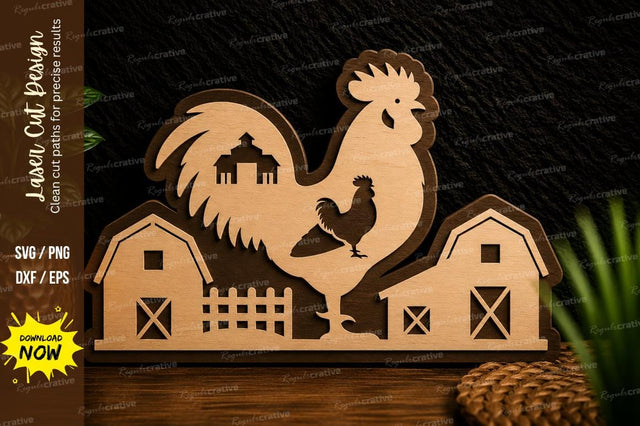 Rooster Farm Scene Laser Cut Svg Design SVG Regulrcrative 