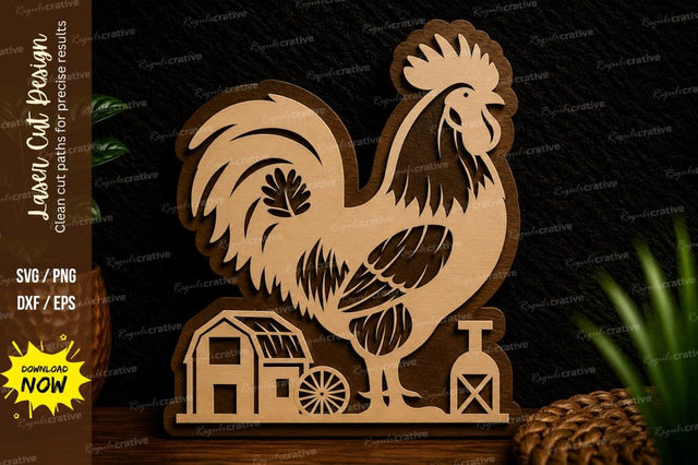 Rooster Farmhouse Scene Laser Cut Svg Design SVG Regulrcrative 