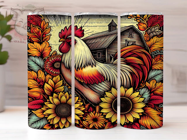 Rooster Farmhouse Tumbler Wrap, Farmhouse Chicken Mug, Sunflower Floral Cup, Country Barn Design, Rustic Farm Animal Wrap, Chicken Lover Gift, Sublimation Tumbler Wrap Sublimation Lara' s Designs 