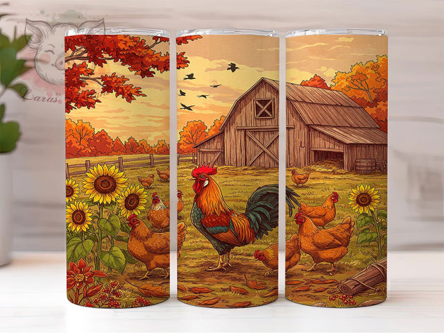 Rooster Farmhouse Tumbler Wrap, Farmhouse Chicken Mug, Sunflower Floral Cup, Country Barn Design, Rustic Farm Animal Wrap, Chicken Lover Gift, Sublimation Tumbler Wrap Sublimation Lara' s Designs 