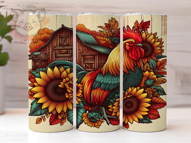 Rooster Farmhouse Tumbler Wrap, Farmhouse Chicken Mug, Sunflower Floral Cup, Country Barn Design, Rustic Farm Animal Wrap, Chicken Lover Gift, Sublimation Tumbler Wrap Sublimation Lara' s Designs 