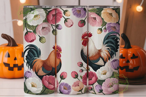 Rooster Floral 20oz Tumbler Design Sublimation PixelChick 