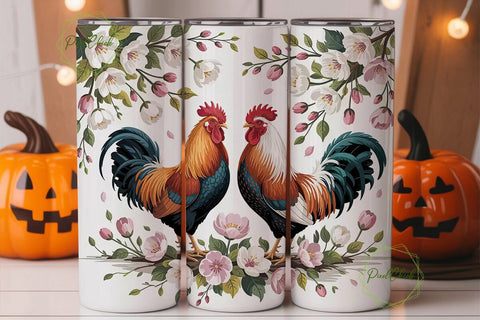Rooster Floral 20oz Tumbler Design Sublimation PixelChick 