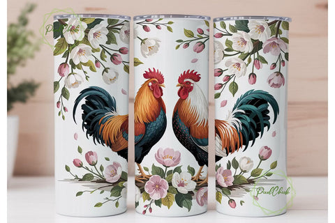 Rooster Floral 20oz Tumbler Design Sublimation PixelChick 