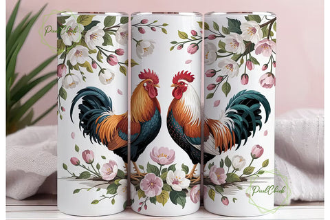 Rooster Floral 20oz Tumbler Design Sublimation PixelChick 