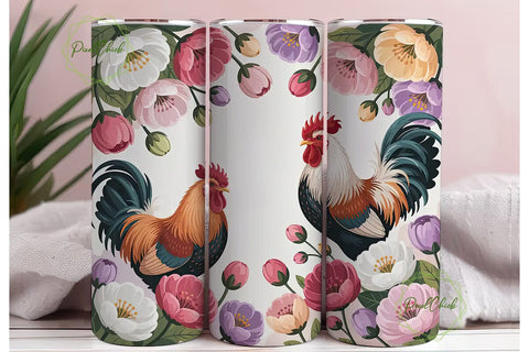 Rooster Floral 20oz Tumbler Design Sublimation PixelChick 