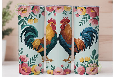 Rooster Floral 20oz Tumbler Wrap Sublimation PixelChick 