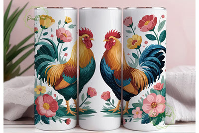 Rooster Floral 20oz Tumbler Wrap Sublimation PixelChick 