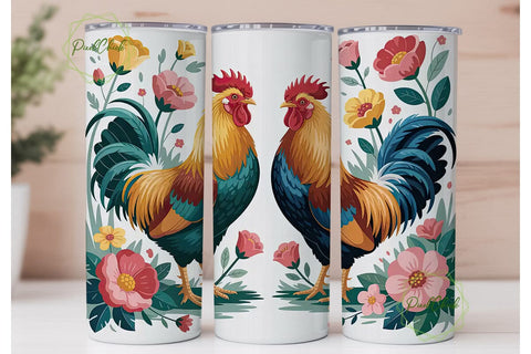 Rooster Floral 20oz Tumbler Wrap Sublimation PixelChick 
