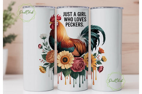Rooster & Flowers 20oz Tumbler Wrap Sublimation PixelChick 