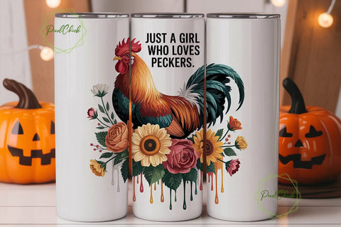 Rooster & Flowers 20oz Tumbler Wrap Sublimation PixelChick 